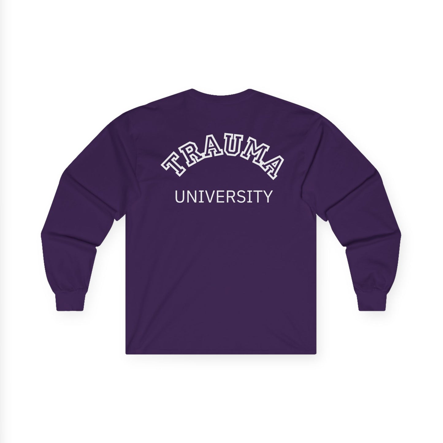 Trauma University Long Sleeve Tee, Relaxed Unisex Tee, Casual Layering Top, Gift for Mental Health Awareness, Gift for Therapist