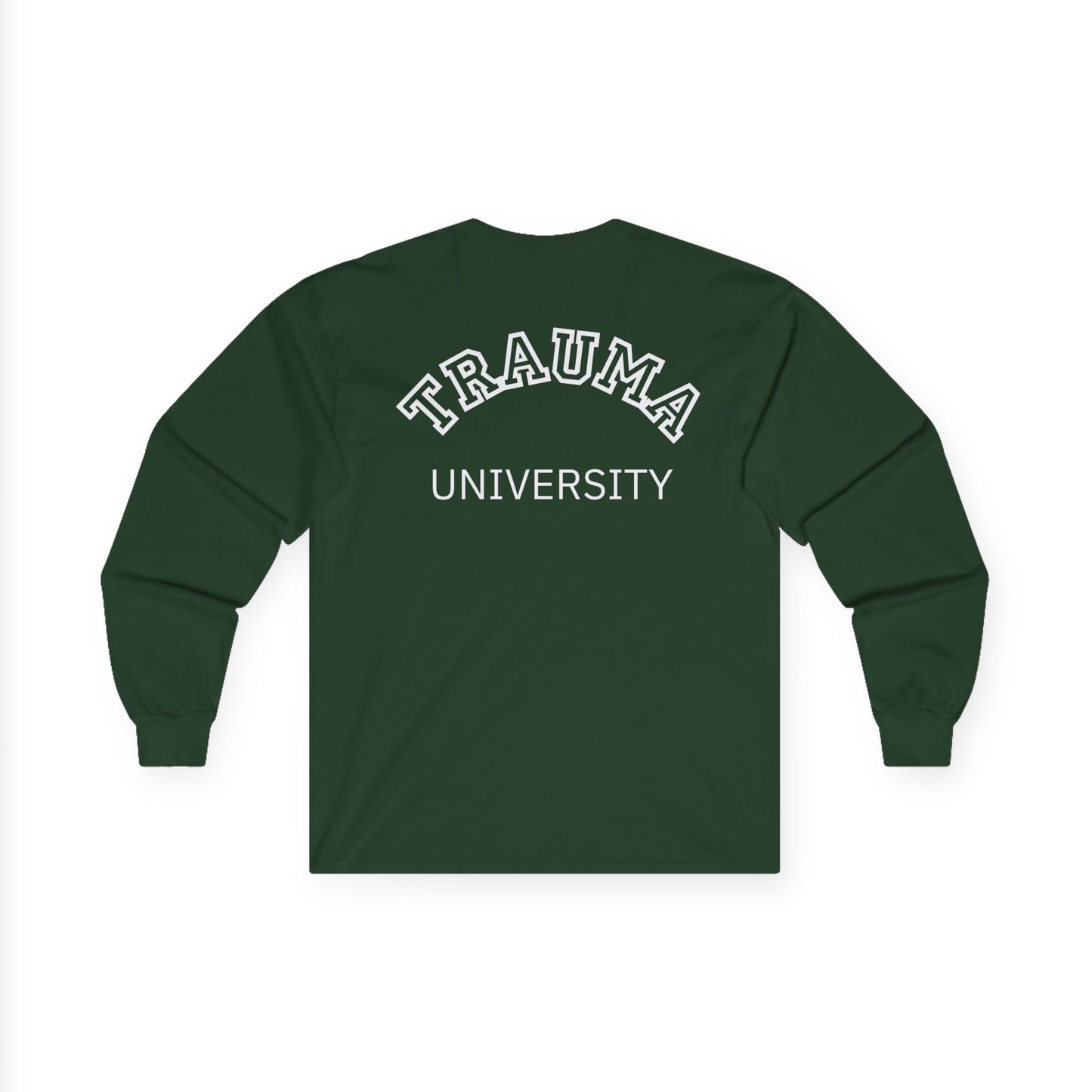 Trauma University Long Sleeve Tee, Relaxed Unisex Tee, Casual Layering Top, Gift for Mental Health Awareness, Gift for Therapist