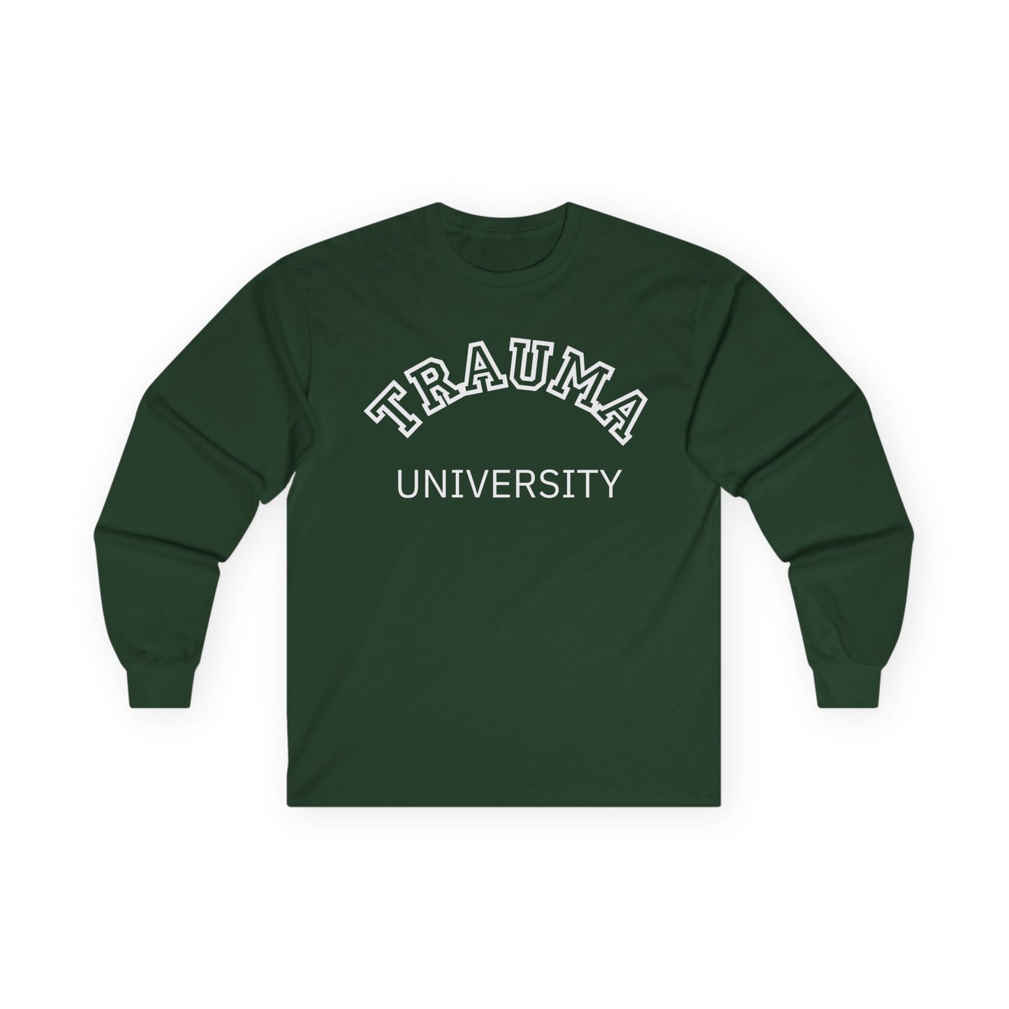 Trauma University Long Sleeve Tee, Relaxed Unisex Tee, Casual Layering Top, Gift for Mental Health Awareness, Gift for Therapist
