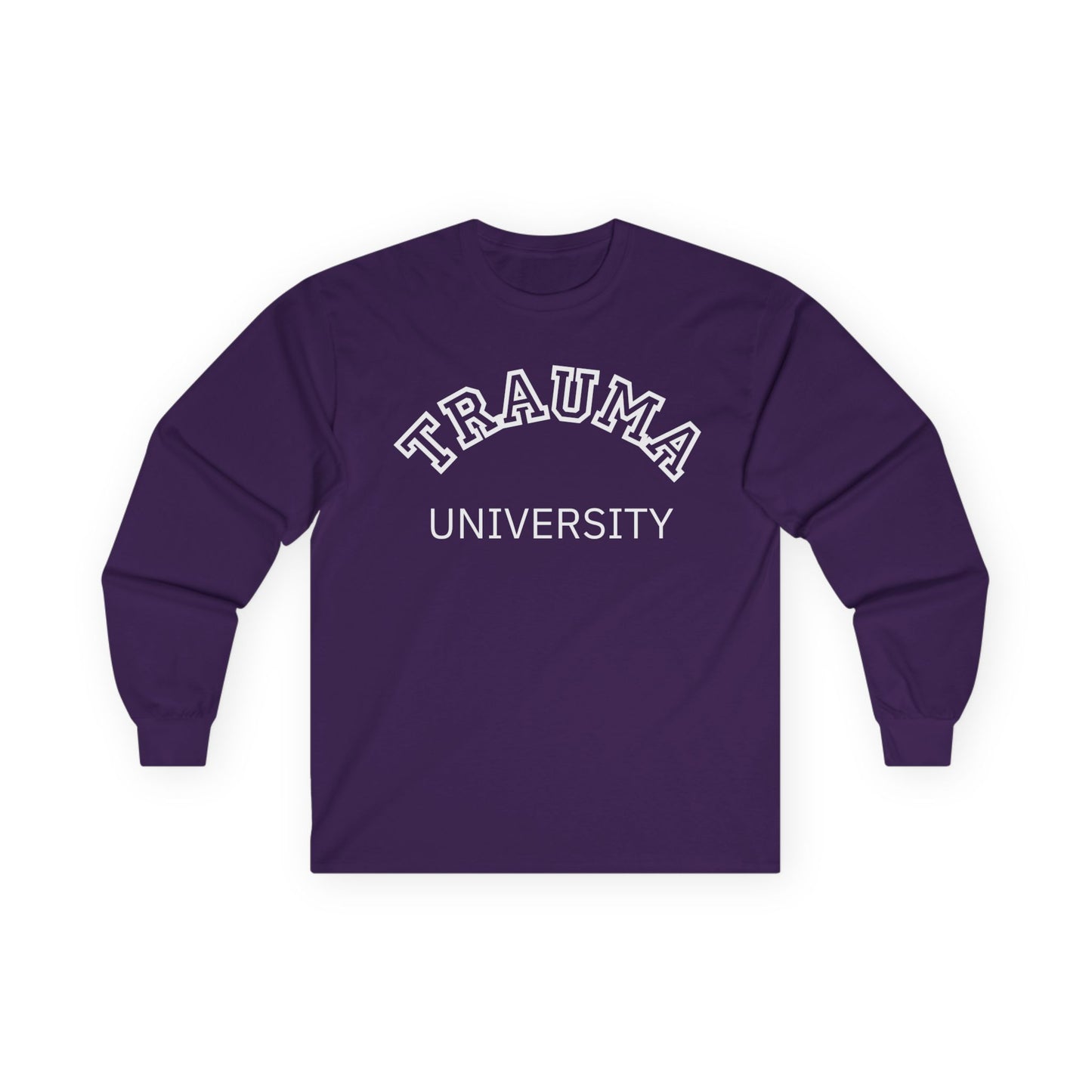 Trauma University Long Sleeve Tee, Relaxed Unisex Tee, Casual Layering Top, Gift for Mental Health Awareness, Gift for Therapist